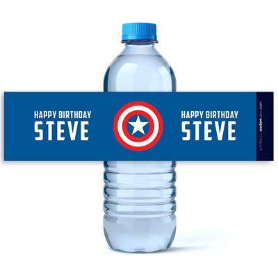 Captain America Birthday Water Bottle Labels