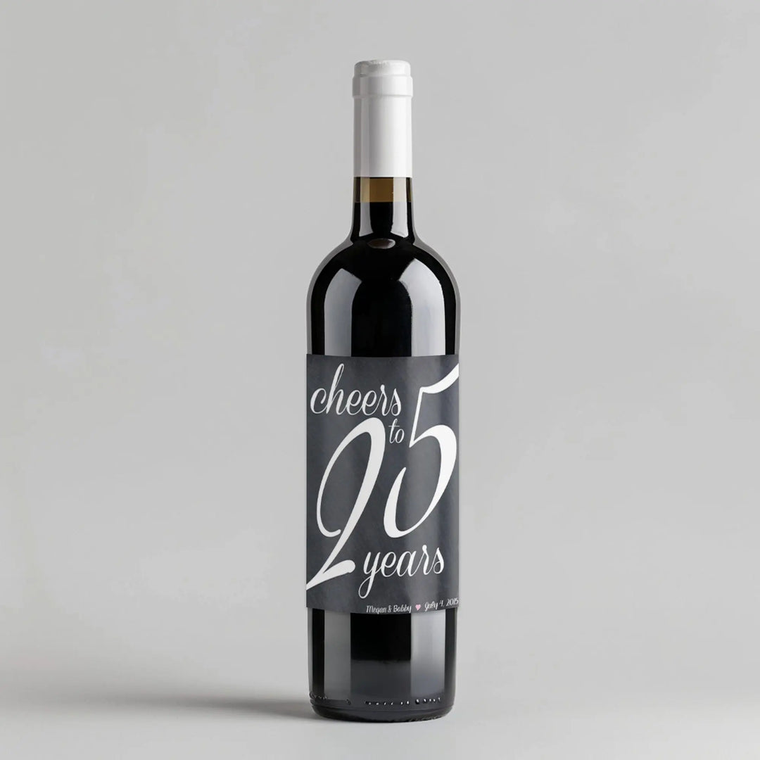 Chalkboard 25th Anniversary Script Wine Label iCustomLabel