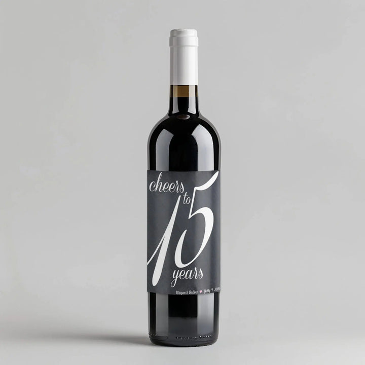 Chalkboard Fifteenth Anniversary Script Wine Label iCustomLabel