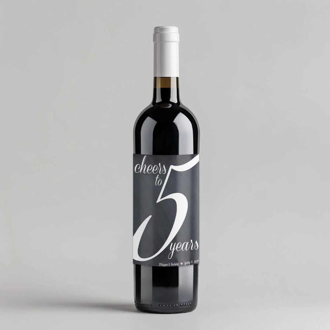 Chalkboard Fifth Anniversary Script Wine Label iCustomLabel