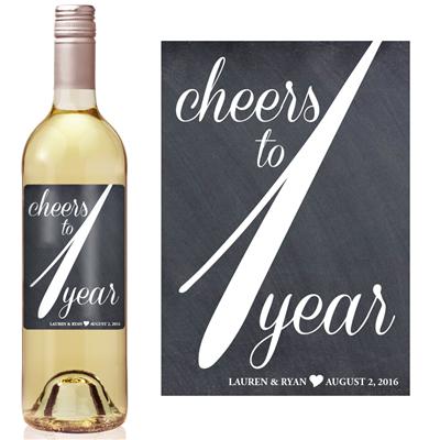 Chalkboard First Anniversary Script Wine Label