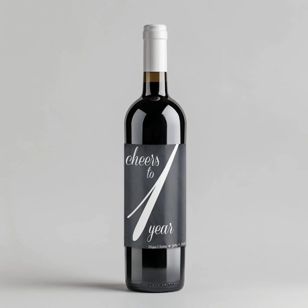 Chalkboard First Anniversary Script Wine Label iCustomLabel