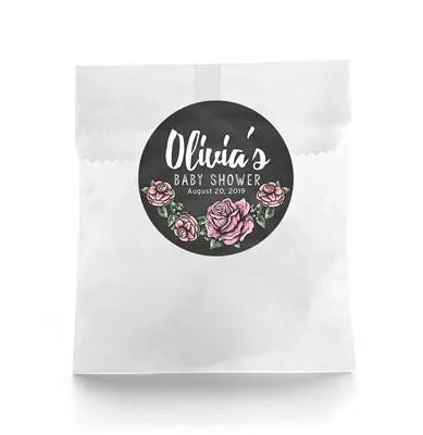 Chalkboard Rose Baby Shower Favor Labels