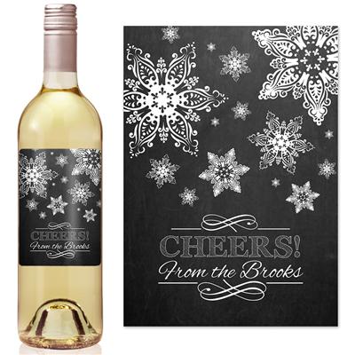 Chalkboard Snowflakes Wine Label