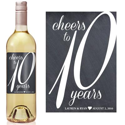 Chalkboard Tenth Anniversary Script Wine Label