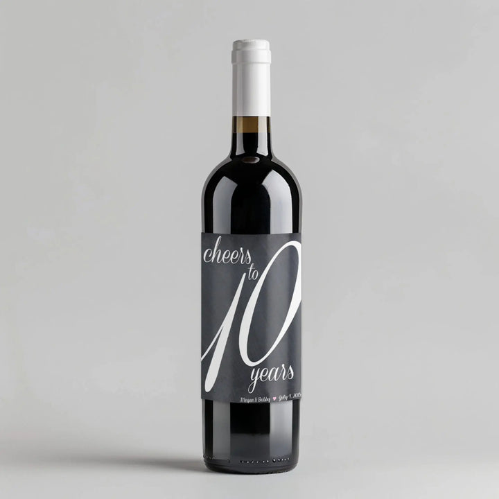 Chalkboard Tenth Anniversary Script Wine Label iCustomLabel