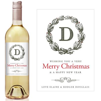 Christmas Monogram Wreath Wine Label