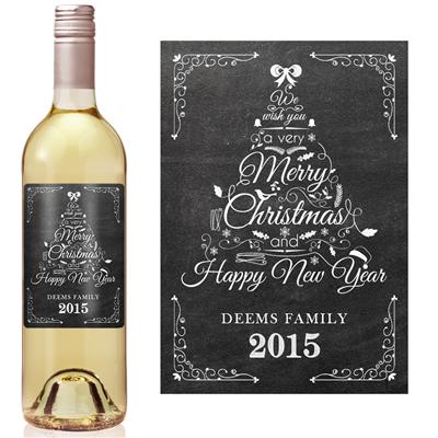 Christmas Word Tree Wine Label
