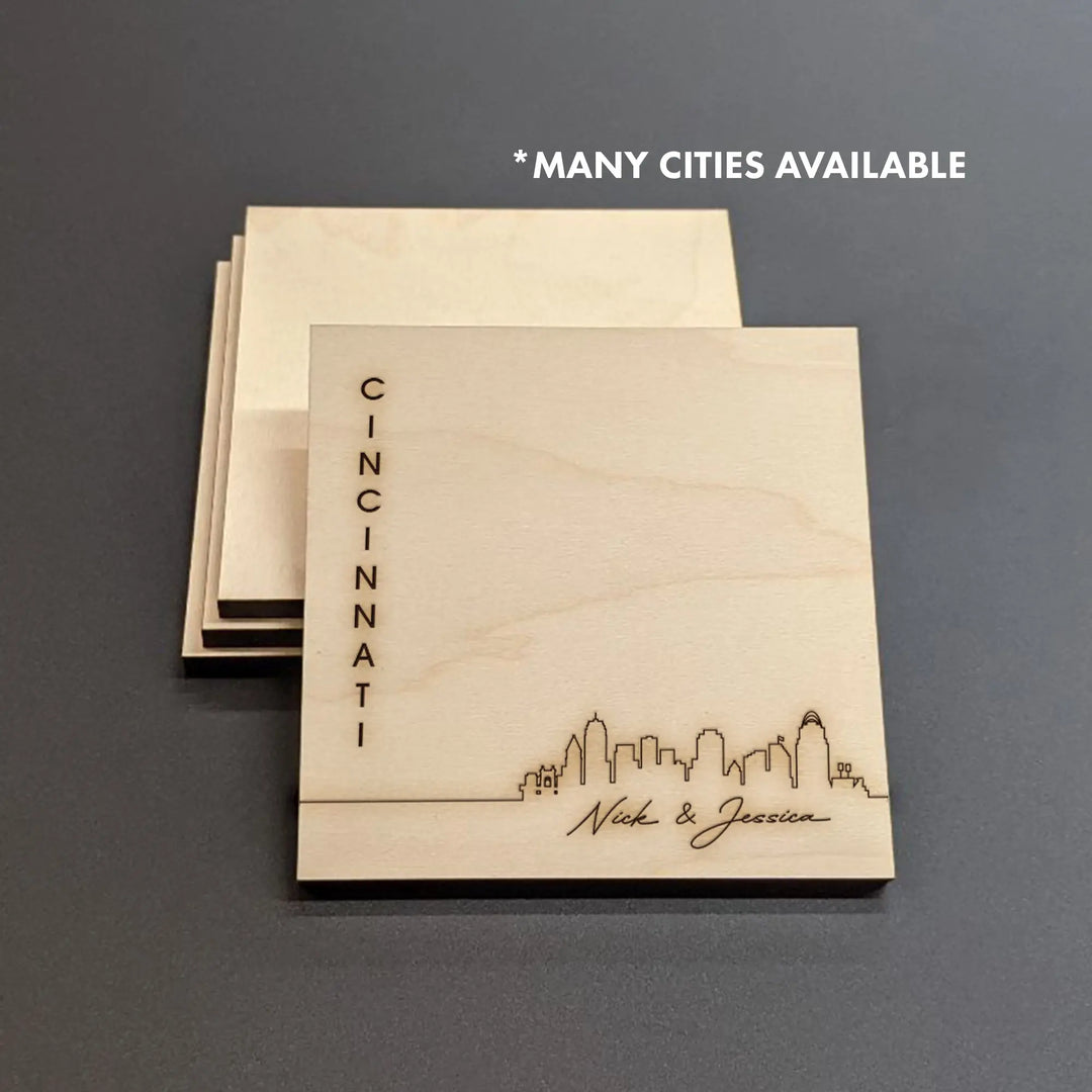 Cincinnati Skyline Wood Coasters