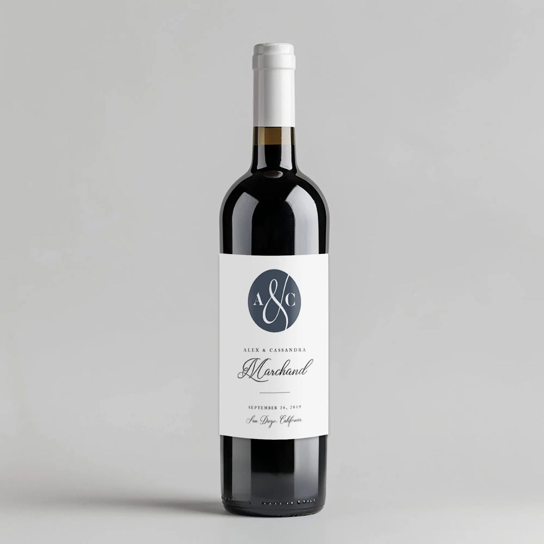 Circle Monogram Wedding Wine Label iCustomLabel