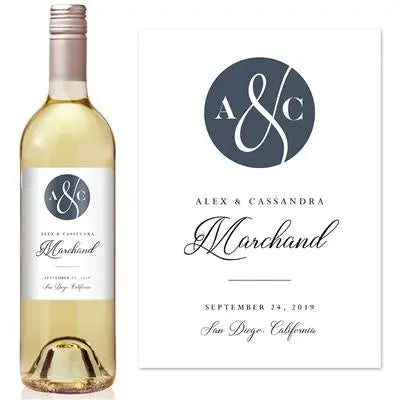 Circle Monogram Wedding Wine Label