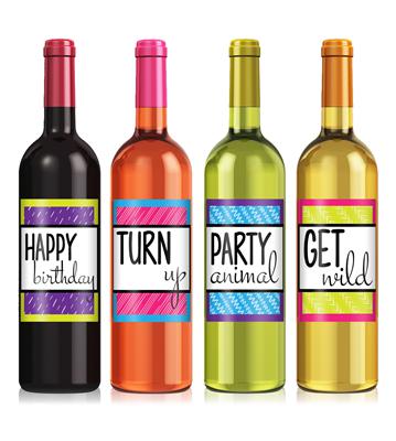Colorful Birthday Wine Label Set