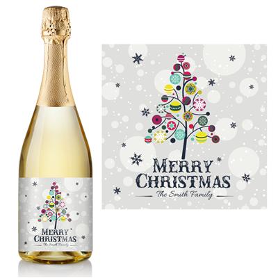 Colorful Christmas Tree Champagne Label