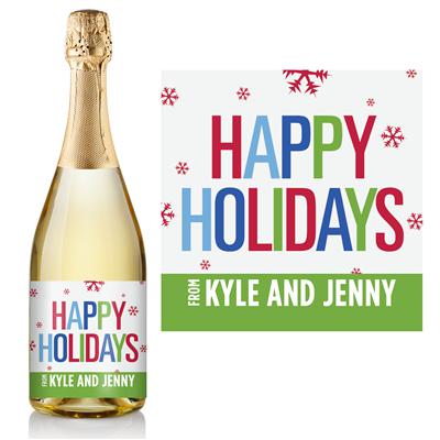 Colorful Happy Holidays Champagne Label