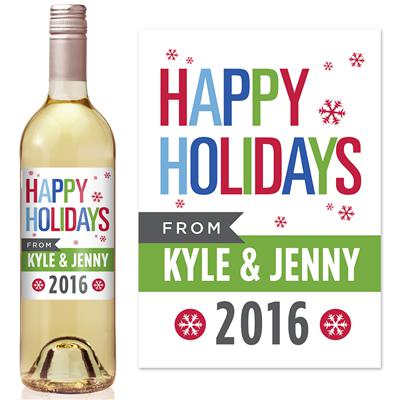 Colorful Happy Holidays Wine Label