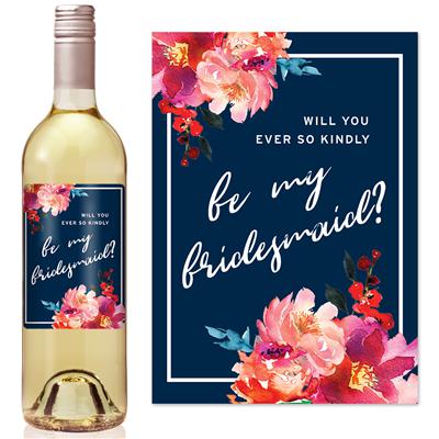 Coral Navy Bridesmaid Wine Label