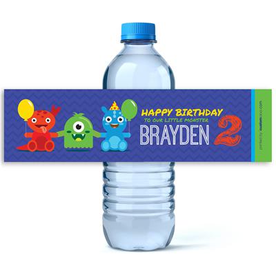 Cute Monsters Birthday Water Bottle Labels