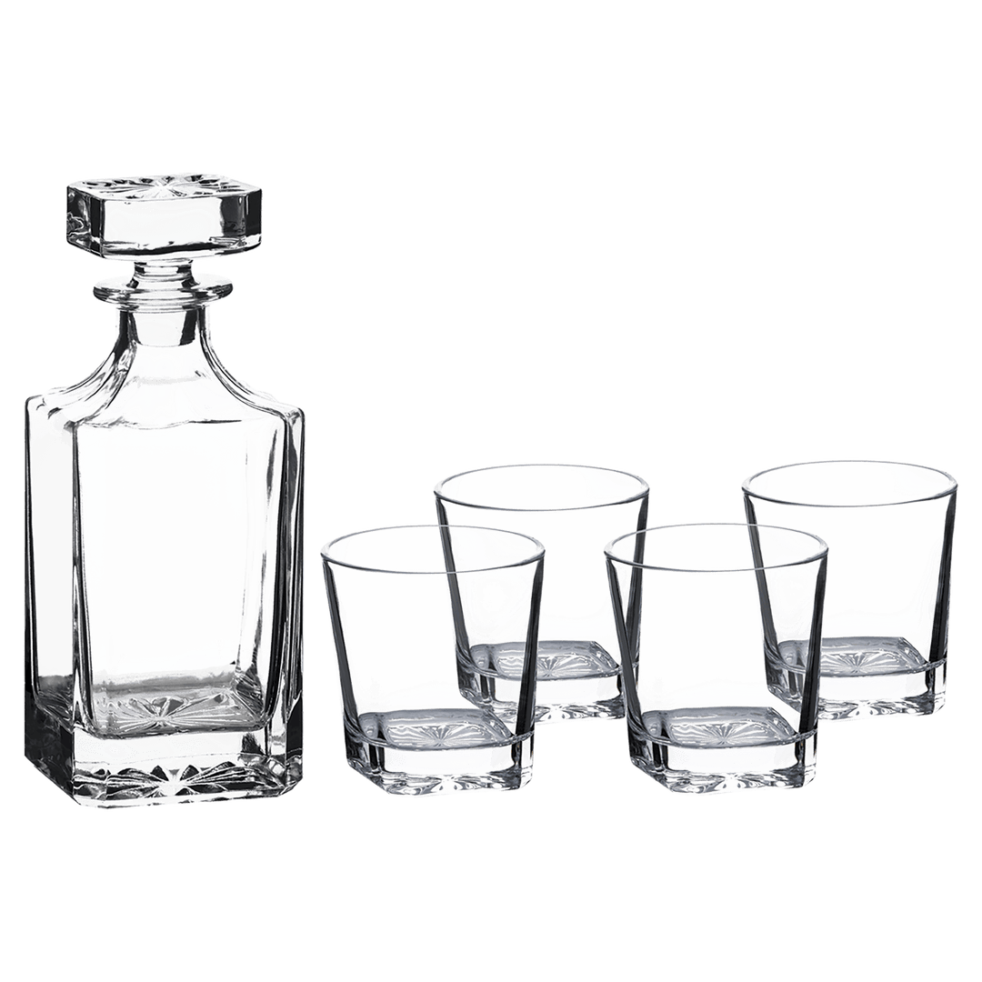 Custom Laser Engraved Whiskey Decanter Set with 4 Glasses