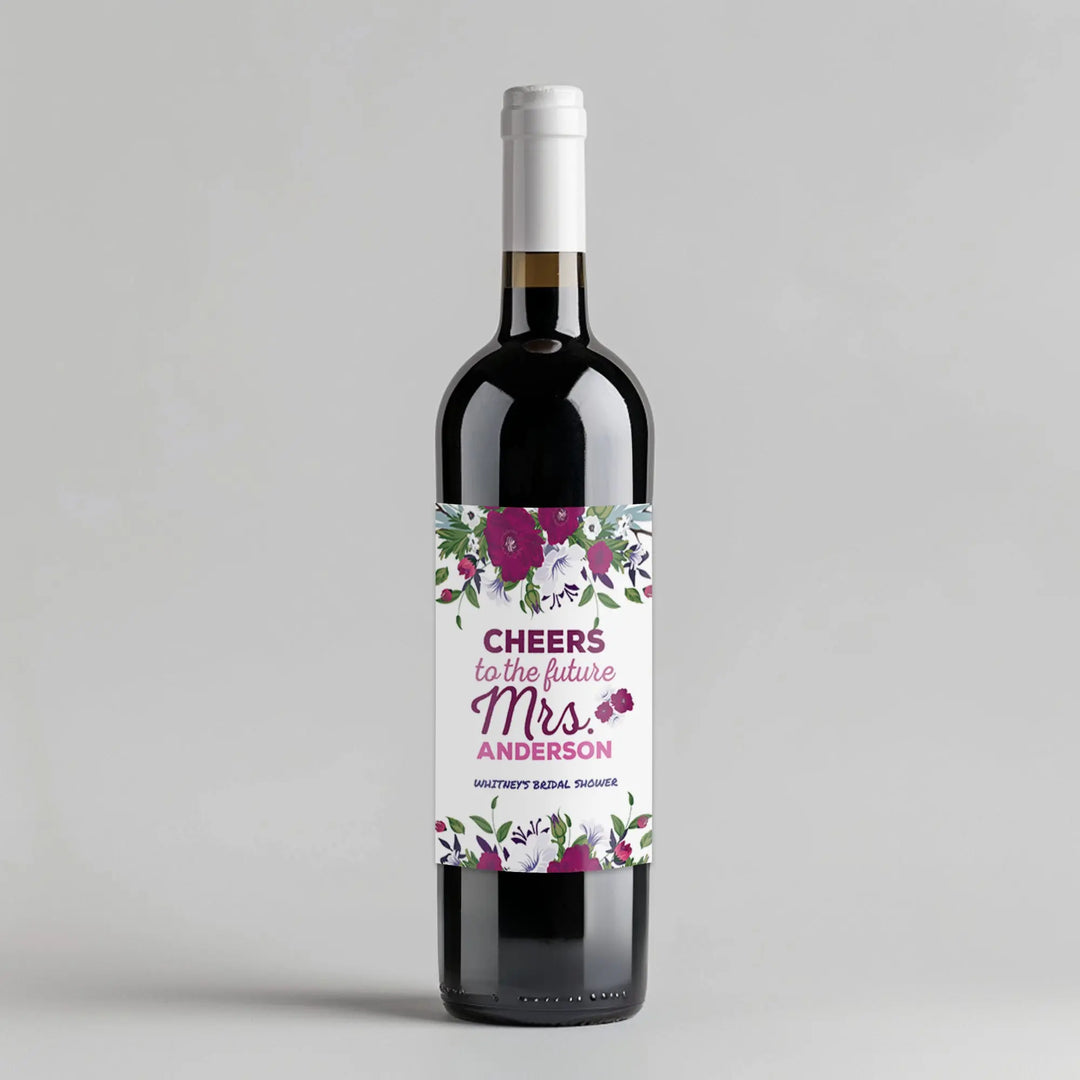 Deep Pinks Bridal Shower Wine Label iCustomLabel