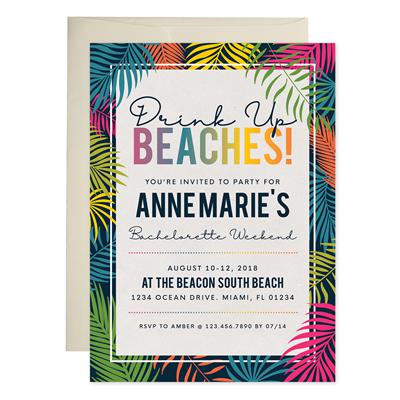 Drink Up Beaches Bachelorette Party Invitations