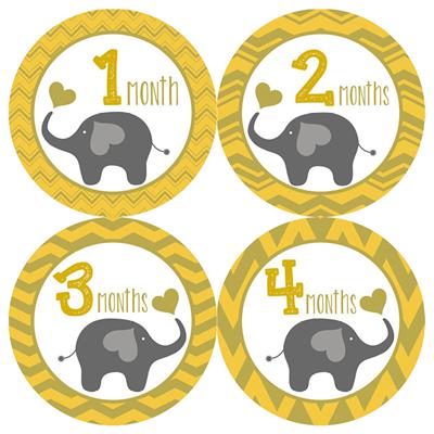 Elephant Neutral Baby Month Stickers