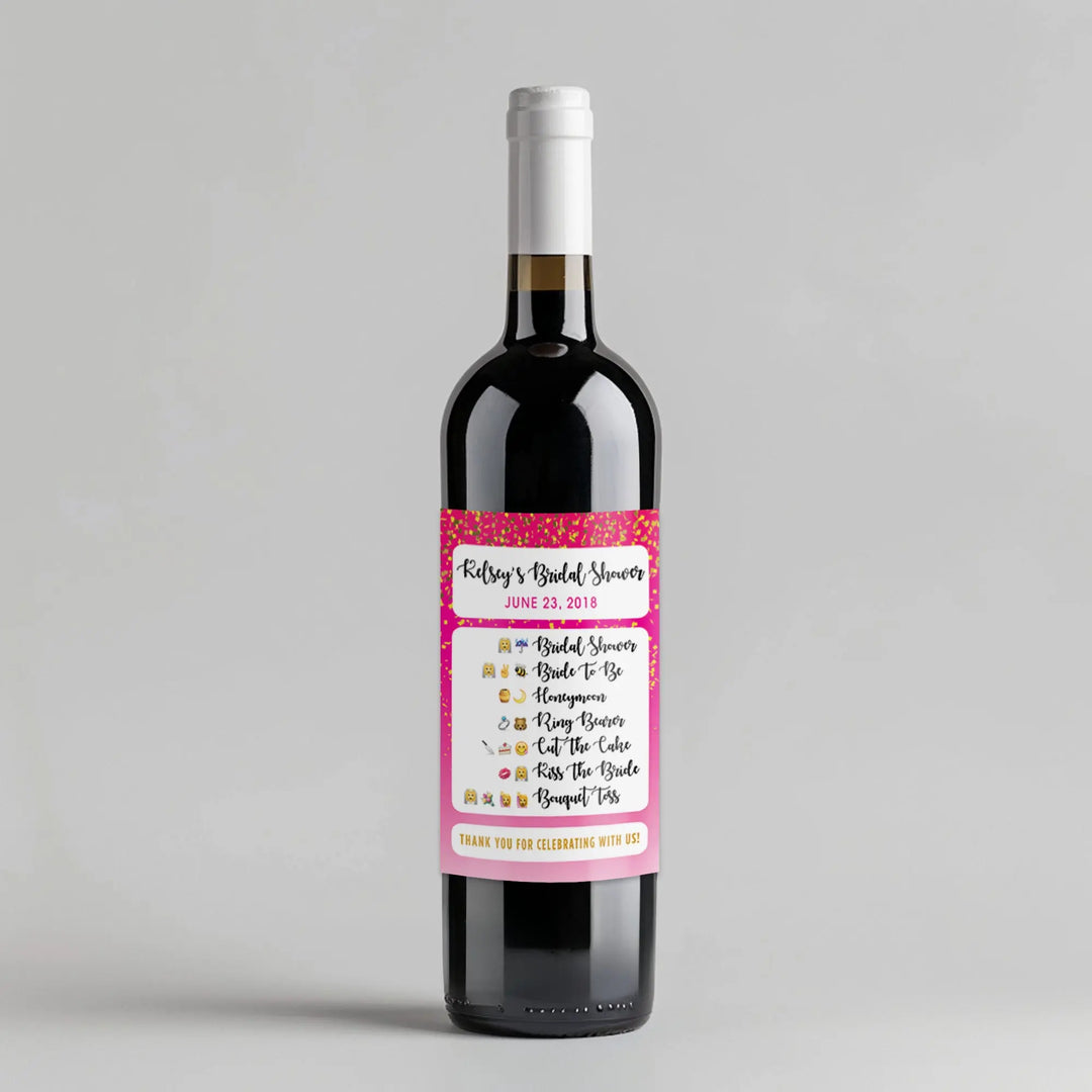 Emoji Bridal Shower Wine Label iCustomLabel