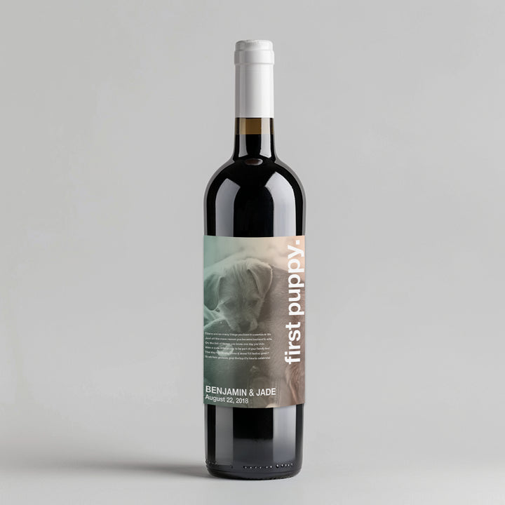 Swiss Pic First Puppy Milestone Wine Label