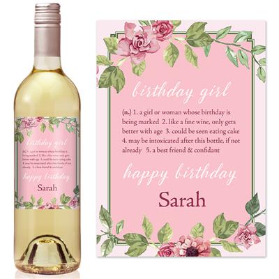 Floral Girl Birthday Wine Label