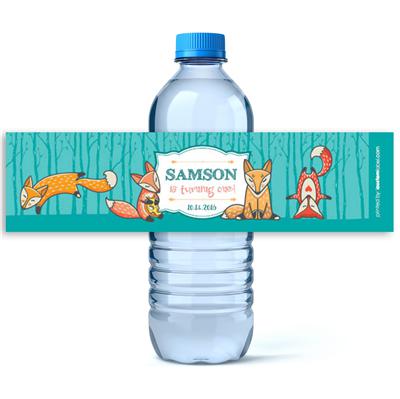 Forest Fox Birthday Water Bottle Labels