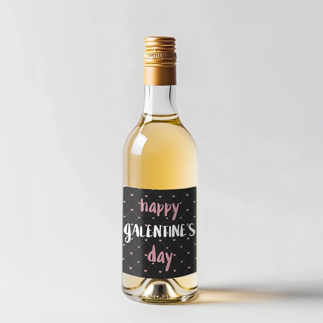 Galentines Pink Black Mini Wine Label iCustomLabel