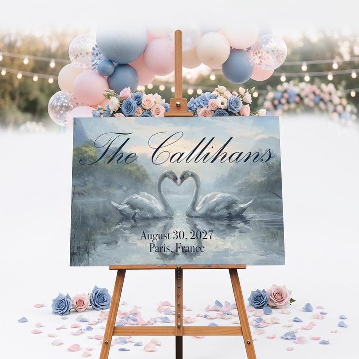 Swan Lake Wedding Welcome Sign, Personalized Reception Sign, Romantic Wedding Decor, Custom Acrylic Sign