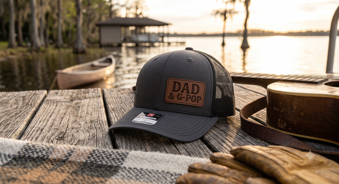 Dad & G-Pop Leather Patch Trucker Hat | Black Snapback Cap