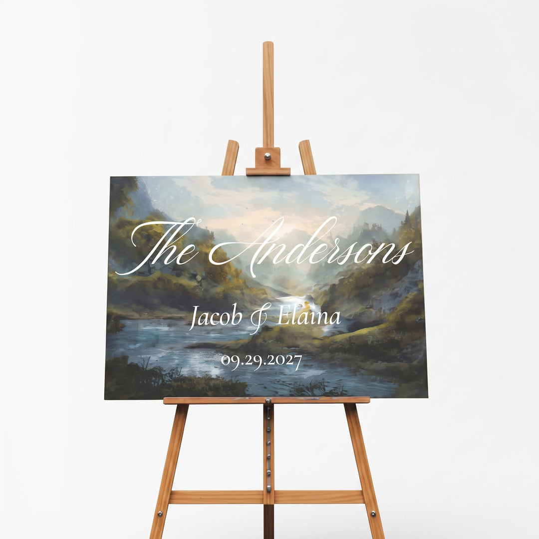 Mountain Wedding Welcome Sign, Personalized Reception Sign, Landscape Wedding Decor, Custom Acrylic Sign