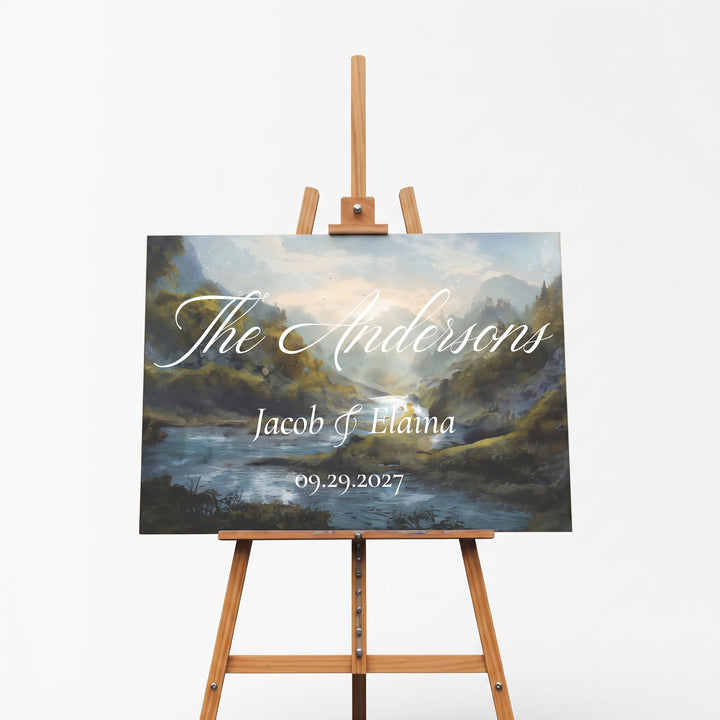 Mountain Wedding Welcome Sign, Personalized Reception Sign, Landscape Wedding Decor, Custom Acrylic Sign