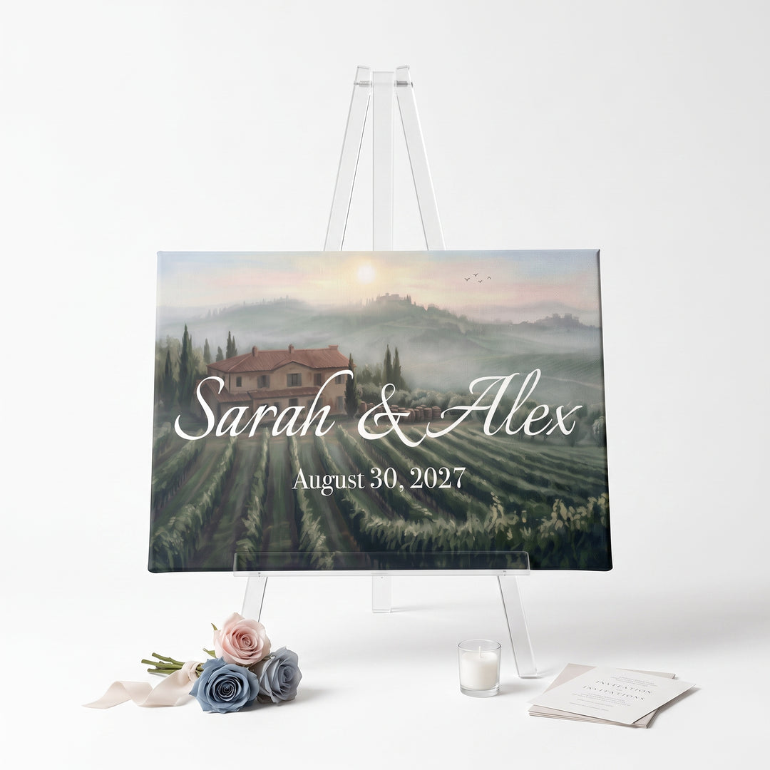 Vineyard Wedding Welcome Sign, Personalized Reception Sign, Tuscan Wedding Decor, Custom Acrylic Sign