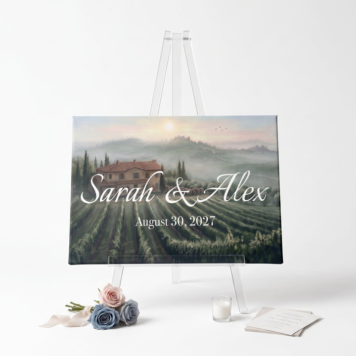 Vineyard Wedding Welcome Sign, Personalized Reception Sign, Tuscan Wedding Decor, Custom Acrylic Sign