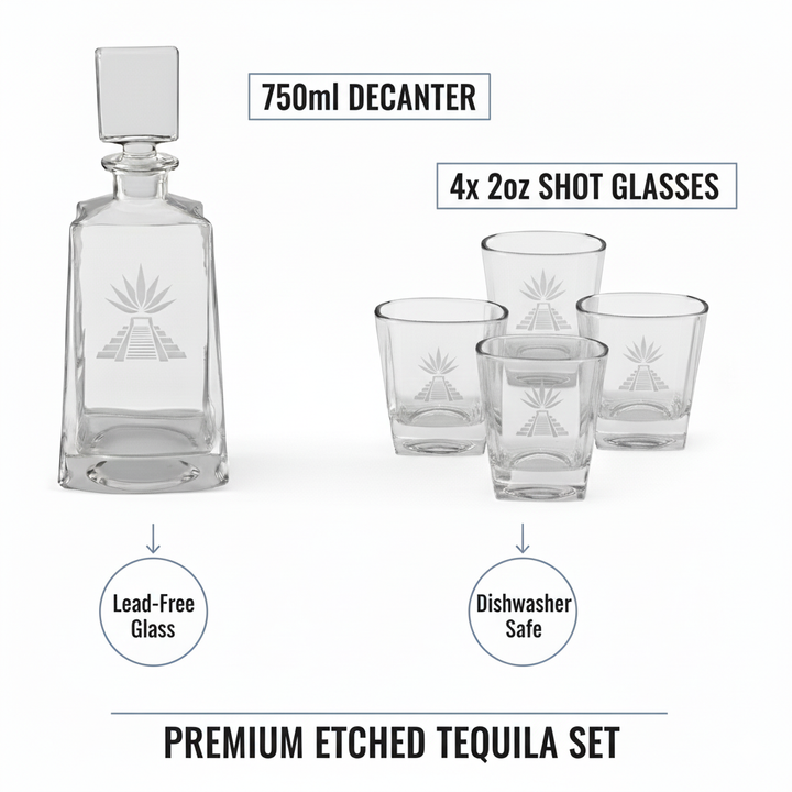 Tequila Decanter Gift Set with 4 Shot Glasses – Custom Engraved