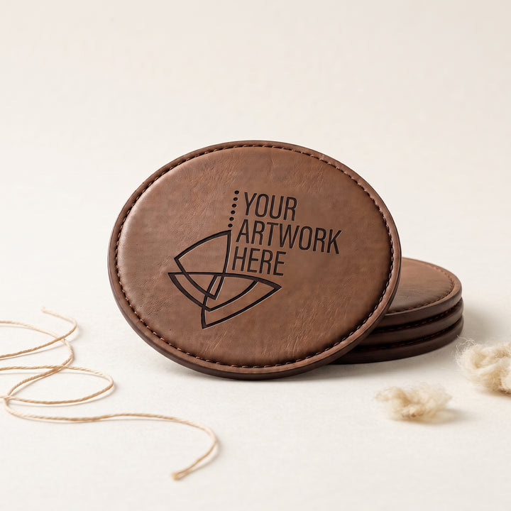 Custom Logo Leather Coasters – Corporate Gift & Branded Swag