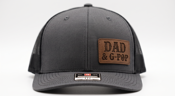 Dad & G-Pop Leather Patch Trucker Hat | Black Snapback Cap