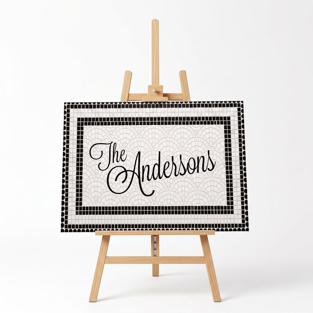 Mosaic Tile Wedding Welcome Sign, Personalized Reception Sign, Black and White Tile Decor, Custom Acrylic Sign