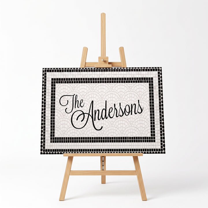 Mosaic Tile Wedding Welcome Sign, Personalized Reception Sign, Black and White Tile Decor, Custom Acrylic Sign