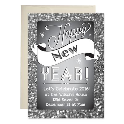 Glitter Chalkboard New Years Party Invitations