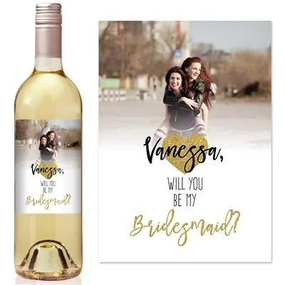 Glitter Heart Bridesmaid Wine Label