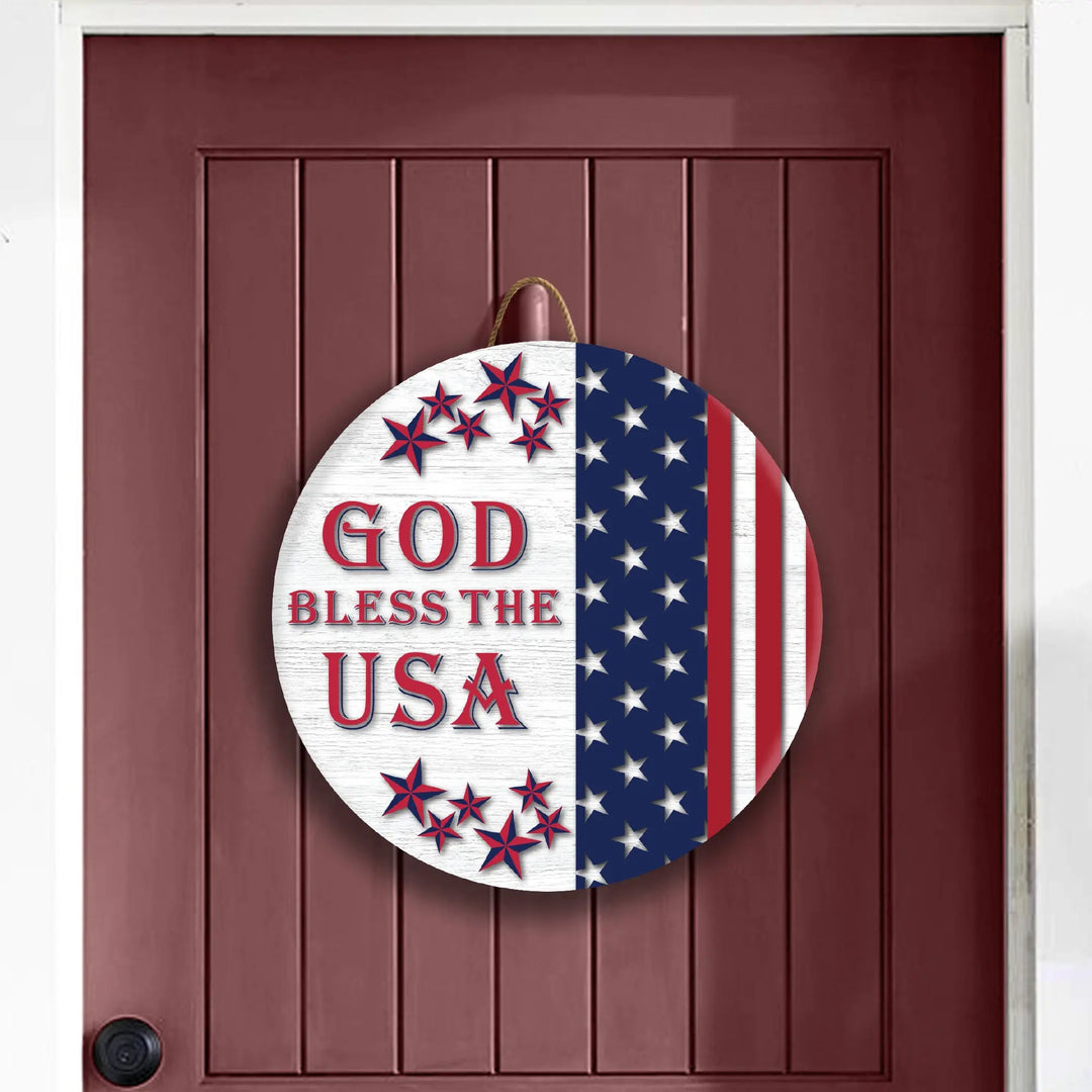 God Bless USA House Front Door Sign iCustomLabel