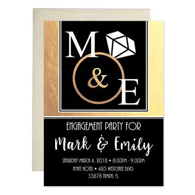 Gold Black Engagement Invitations