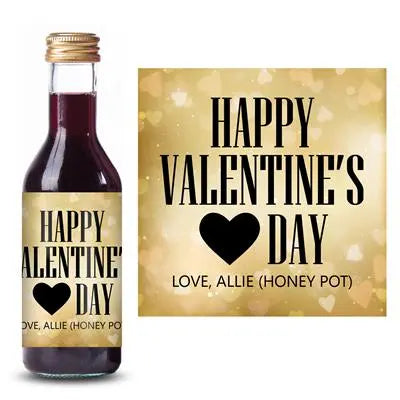 Gold Bokeh Hearts Mini Wine Label