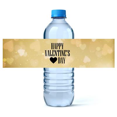 Gold Bokeh Hearts Valentine Water Bottle Labels