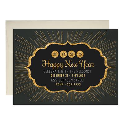 Gold Burst New Years Party Invitations