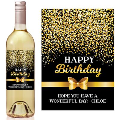 Gold Confetti Bow Birthday Wine Label