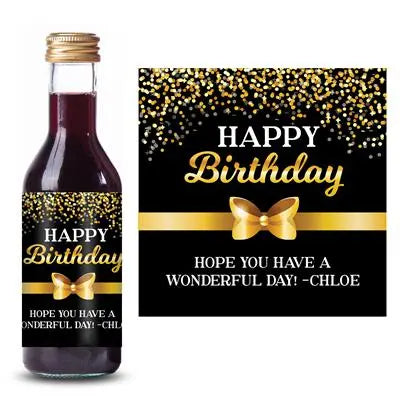 Gold Confetti Bow Mini Wine Label